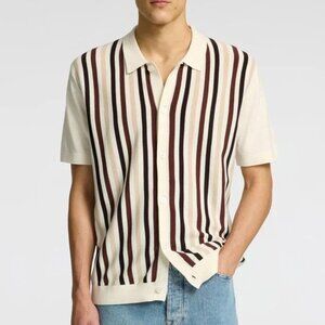 Selected Homme Cream with Multi Striped Knitted Shirt